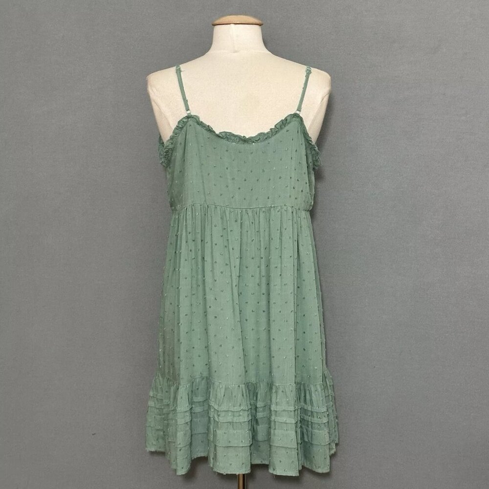 Umgee Womens Dress L Dusty Mint Green Swiss Dot Babydoll Tiered Sundress Beachy